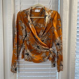 Floral Wrap Blouse in Mustard and Cream